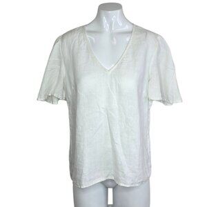 Seed Heritage Australia 100% Linen Flutter Sleeve V-Neck Blouse, White, Size 6
